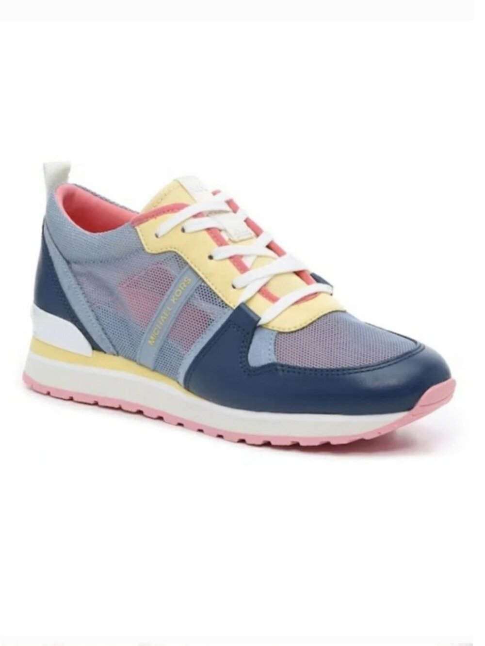 Michael Kors Navy Yellow Coral Colorblock Mesh Sneakers Women Size 8